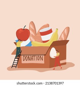 Donation and volunteers work concept illustration set, such as share love, food to people. perfect for banner, web page design, and cover page