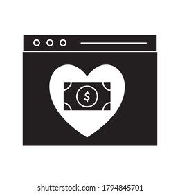 donation website with bill inside heart silhouette style icon design of Charity theme Vector illustration