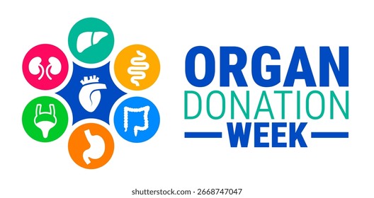 ​Semana de Doação de Órgãos, modelo de design de banner, cartão ou cartaz é observado todos os anos durante o mês de setembro, para aumentar a conscientização sobre a missão. Ilustração vetorial.