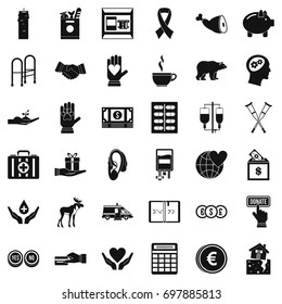 Donation work icons set. Simple style of 36 donation work vector icons for web isolated on white background