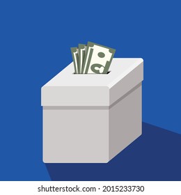 donations accepted, money contribution, money going to the blank box, vector illustration