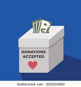 donations accepted, money contribution, money going to the box, vector illustration