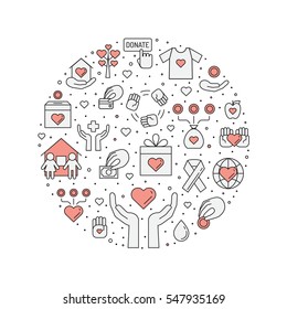 Donations and charity circle illustration (red and gray). Clean and simple outline design.