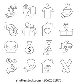 Iconos de donaciones y caridad. Donaciones y caridad   símbolo de paquete elementos vectoriales para web infográfica
