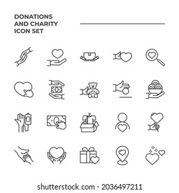 Donations and Charity set icon, isolated Donations and Charity set sign icon, vector illustration