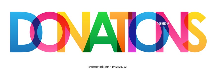 DONATIONS colorful vector typography banner isolated on white background