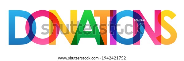 DONATIONS colorful vector typography banner\
isolated on white\
background