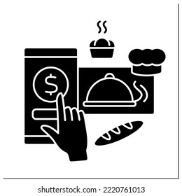 Donations glyph icon. Online contributions for bakery. Digital money for delicious and fresh pastries. Compliment for baker. Virtual tips.Filled flat sign. Isolated silhouette vector illustration