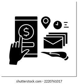 Donations glyph icon. Online contributions for fast mail and documentation delivery.Post office services. Virtual tips concept. Filled flat sign. Isolated silhouette vector illustration
