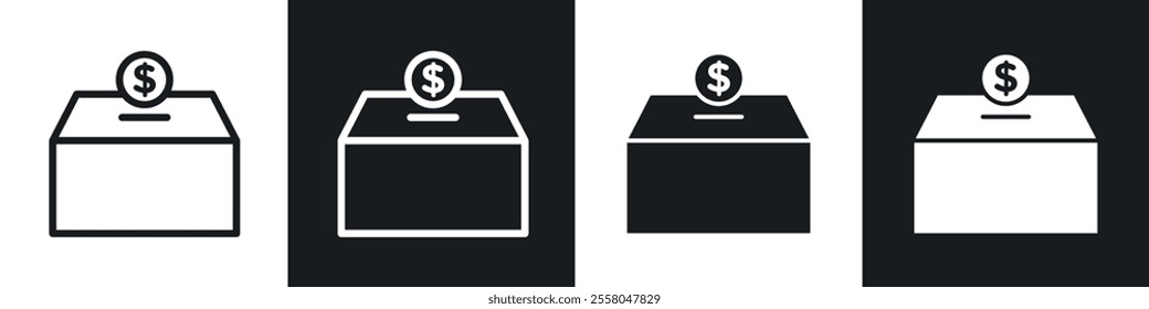 Donations icons pack in black and white filled and outlined versions.