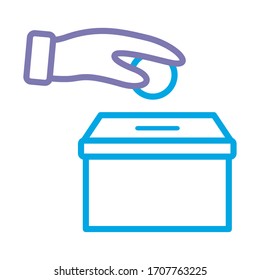 donations urn with hand insert coin solidarity line style vector illustration design