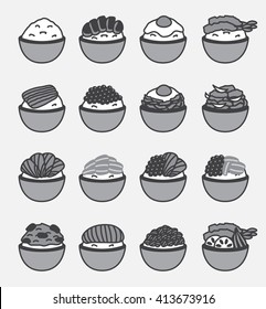 Donburi ( Japanese rice bowl ) , vector icon and logo 
