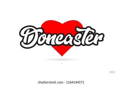doncaster city text design with red heart typographic icon design suitable for touristic promotion