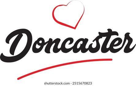 Doncaster City Text Design mit rotem Herzen typografische Icon Design geeignet für touristische Förderung