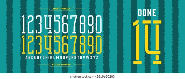 Done 14: Retro sport number concept. Classic jersey design with green, yellow, and white color. Vector illustration