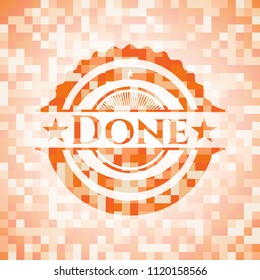 Done abstract emblem, orange mosaic background