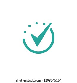 Done check mark. Valid seal icon. blue tick in circle. Flat ok sticker icon. Isolated on white. Accept button. Good for web and software interfaces. Vector illustration.