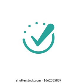 Marca de verificación finalizada. Icono de sello válido. azul en círculo. Icono de pegatina de ok plano. Aislado en blanco. Botón Aceptar. Ideal para interfaces web y software. Ilustración vectorial.
