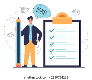 Done correct checklist check mark concept. Vector flat graphic design cartoon illustration