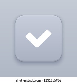 Done, gray vector button with white icon on gray background
