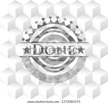 Done grey emblem with cube white background