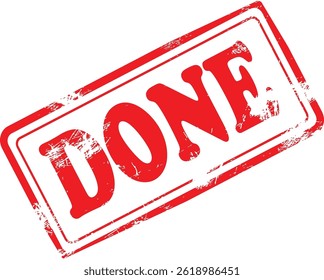 Done Grunge Rubber Stamp in Red on White Background. Perfect for business documents, office use, administrative purposes, and graphic design projects.