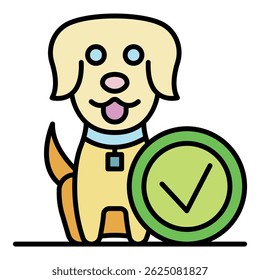 Done happy dog icon. Outline done happy dog vector icon color flat isolated
