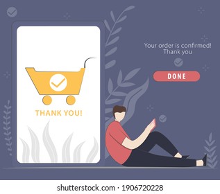 Done illustration vector concept with character. approved choice, the idea of task done for web page, banner, presentation, social media, documents, cards, posters. Vector illustration