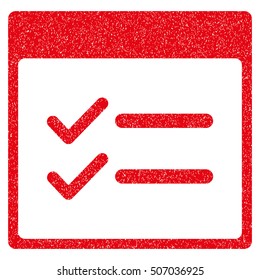 Done Items Calendar Page grainy textured icon for overlay watermark stamps. Flat symbol with dirty texture. Dotted vector red ink rubber seal stamp with grunge design on a white background.