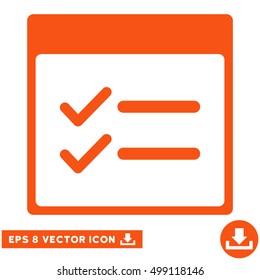 Done Items Calendar Page icon. Vector EPS illustration style is flat iconic symbol, orange color.