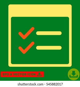 Done Items Calendar Page icon. Vector EPS illustration style is flat iconic bicolor symbol, orange and yellow colors.