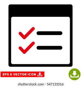 Done Items Calendar Page icon. Vector EPS illustration style is flat iconic bicolor symbol, intensive red and black colors.