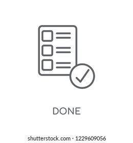 Done linear icon. Modern outline Done logo concept on white background from Productivity collection. Suitable for use on web apps, mobile apps and print media.
