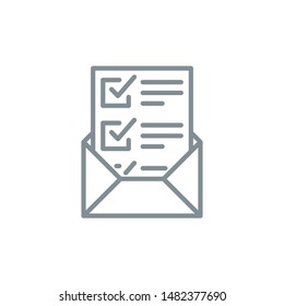 done list document with envelope outline flat icon. Single high quality outline logo symbol for web design or mobile app. Thin line sign for design logo. Gray icon pictogram isolated on white