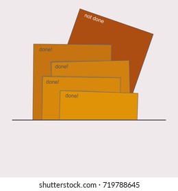 Done and not done. Words are printed on colorful sheets of paper. The desire to keep things under control and execute them on time