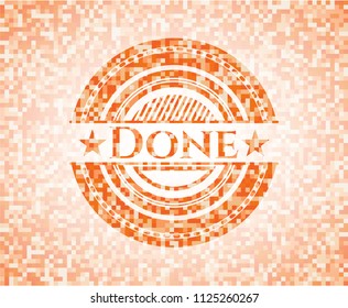 Done orange mosaic emblem with background