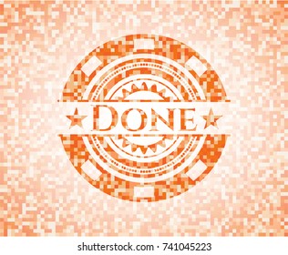 Done orange mosaic emblem with background
