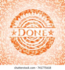 Done orange mosaic emblem with background