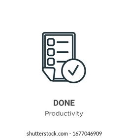 Done outline vector icon. Thin line black done icon, flat vector simple element illustration from editable productivity concept isolated stroke on white background