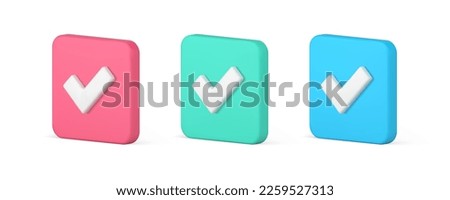 Done positive accept check mark correct questionnaire checkbox confirmation choice 3d icon set realistic vector illustration. Success agreement achievement right communication solution badge