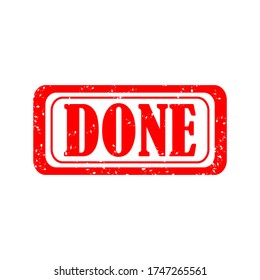 Done red grunge rubber stamp on white background