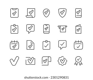 done simple icon set. Outline editable stroke. Pixel perfect 24x24px. Isolated on a white background