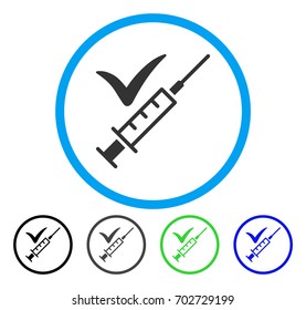 Done Vaccination rounded icon. Vector illustration style is a flat iconic symbol inside a circle, black, grey, blue, green versions. Designed for web and software interfaces.
