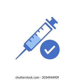 Done Vaccination vector icon. flat illustration injection with done sign