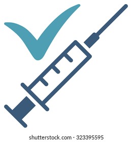 Done Vaccination vector icon. Style is bicolor flat symbol, cyan and blue colors, rounded angles, white background.