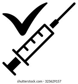 Done Vaccination vector icon. Style is flat symbol, black color, rounded angles, white background.