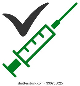 Done Vaccination vector icon. Style is bicolor flat symbol, green and gray colors, rounded angles, white background.