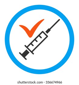 Done Vaccination vector icon. Style is flat rounded symbol, bright colors, rounded angles, white background.
