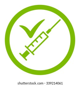 Done Vaccination vector icon. Style is flat rounded symbol, eco green color, rounded angles, white background.