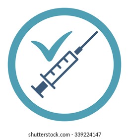 Done Vaccination vector icon. Style is bicolor flat rounded symbol, cyan and blue colors, rounded angles, white background.